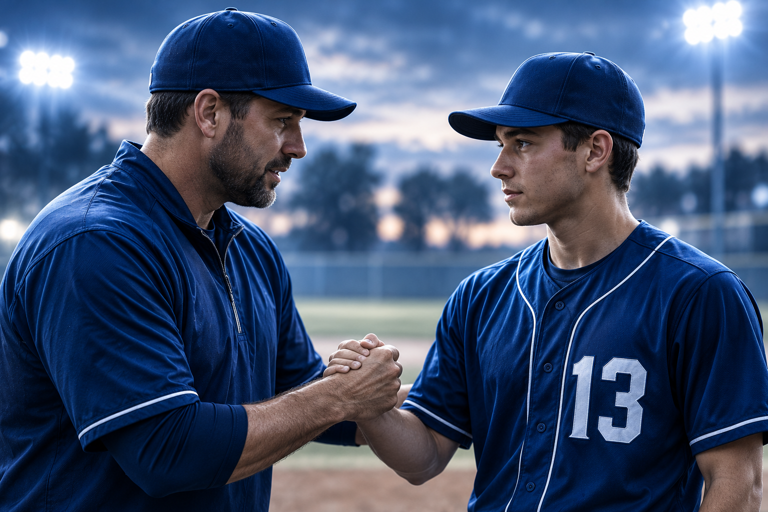 Baseball coach encouraging a player